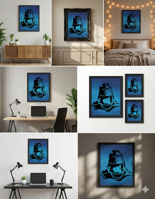 Lord Shiva – Blue Divine Meditation Wall Art (A4) 🔱💙
