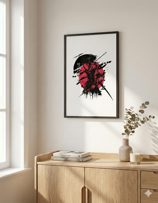 Samurai Heart – Japanese Abstract Wall Art Print (A4)