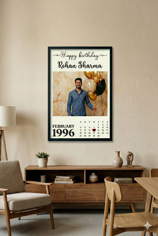Personalized Birthday Calendar Frame – Custom Photo Wall Art Gift -A4